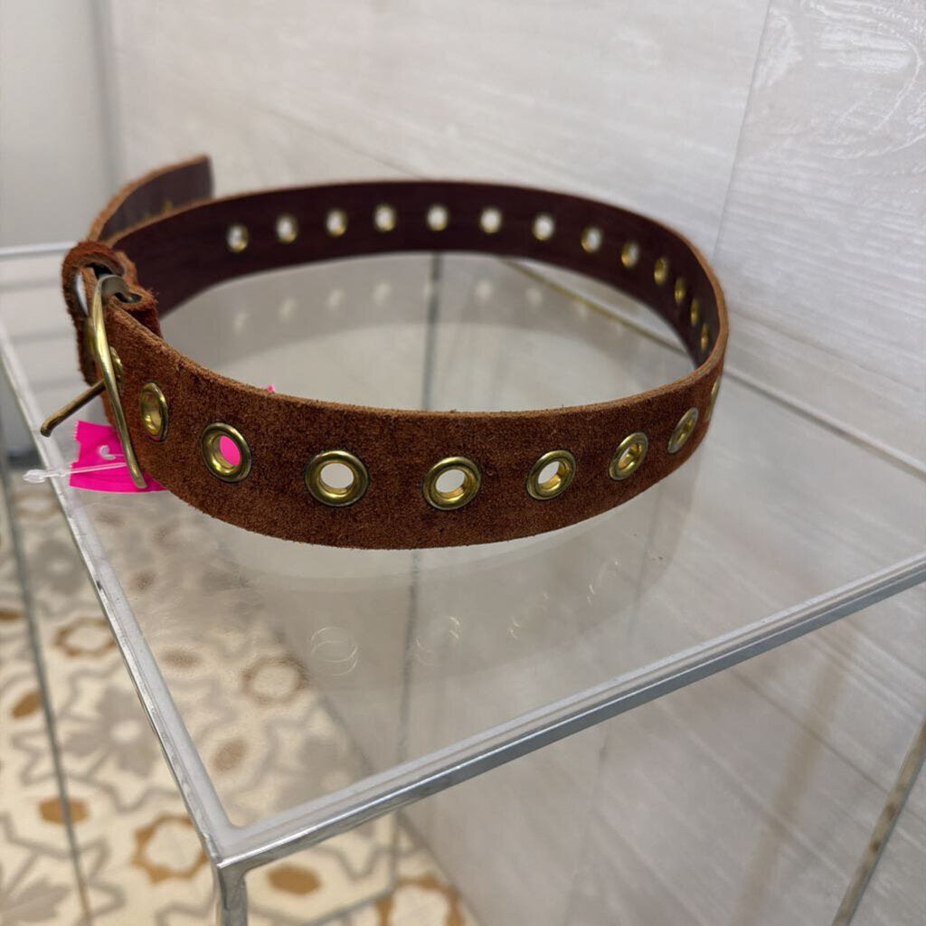 Brown Suede Leather Grommet Belt Medium