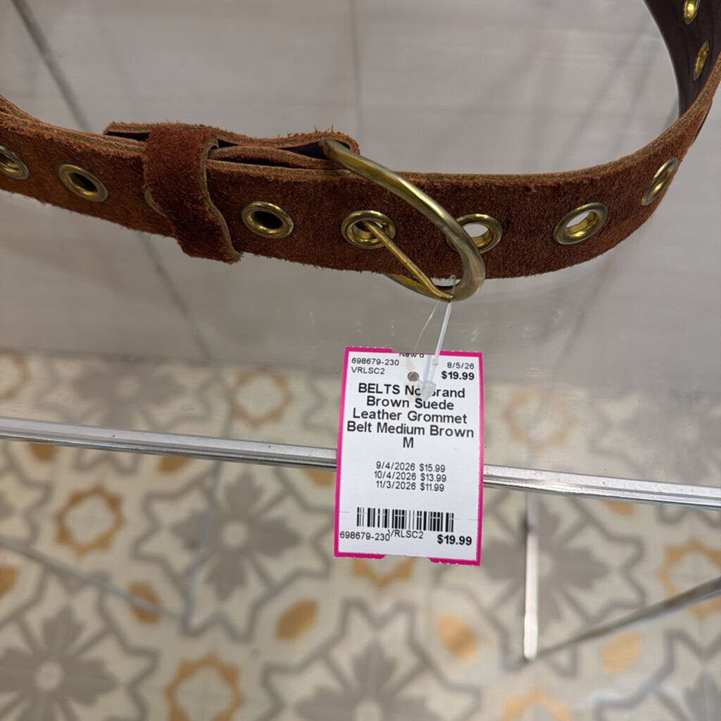 Brown Suede Leather Grommet Belt Medium