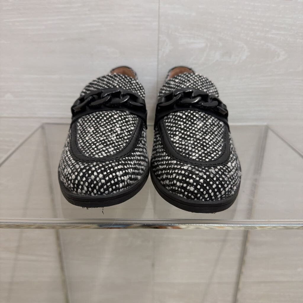 Cole Haan Black/ White Tweed Stassi Chain Loafers 7