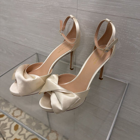 Kate Spade Ivory Satin Bridal Bow Heels 6.5