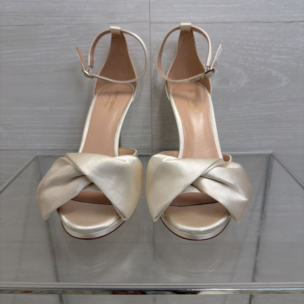 Kate Spade Ivory Satin Bridal Bow Heels 6.5