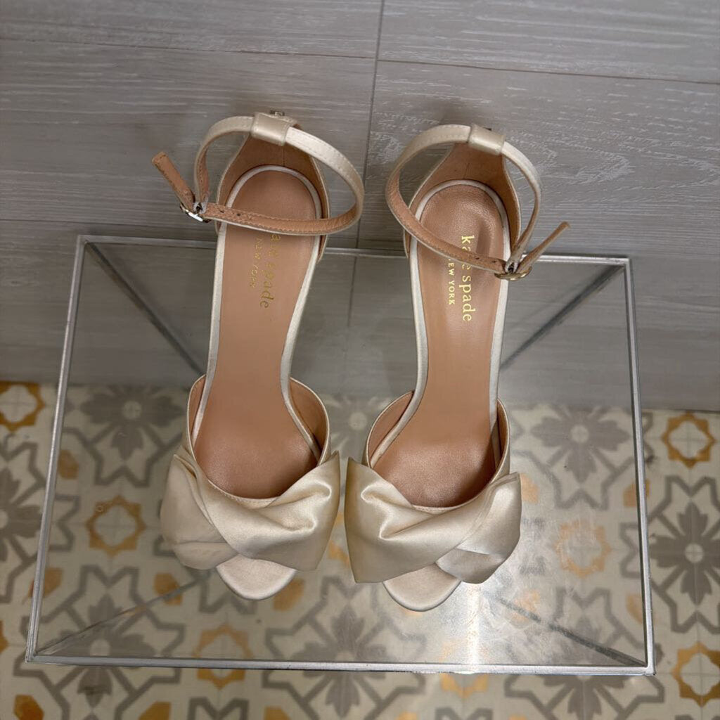 Kate Spade Ivory Satin Bridal Bow Heels 6.5