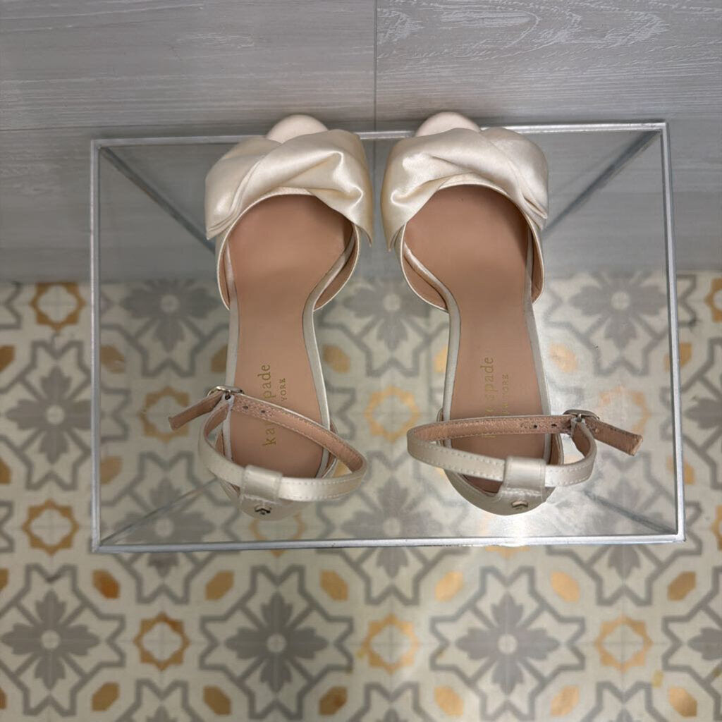 Kate Spade Ivory Satin Bridal Bow Heels 6.5