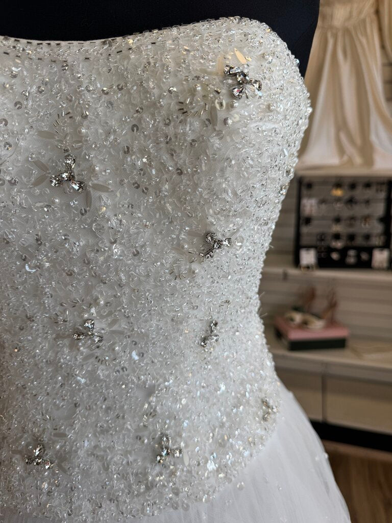 Jewel White Beaded Sequin Strapless Bridal Gown 4