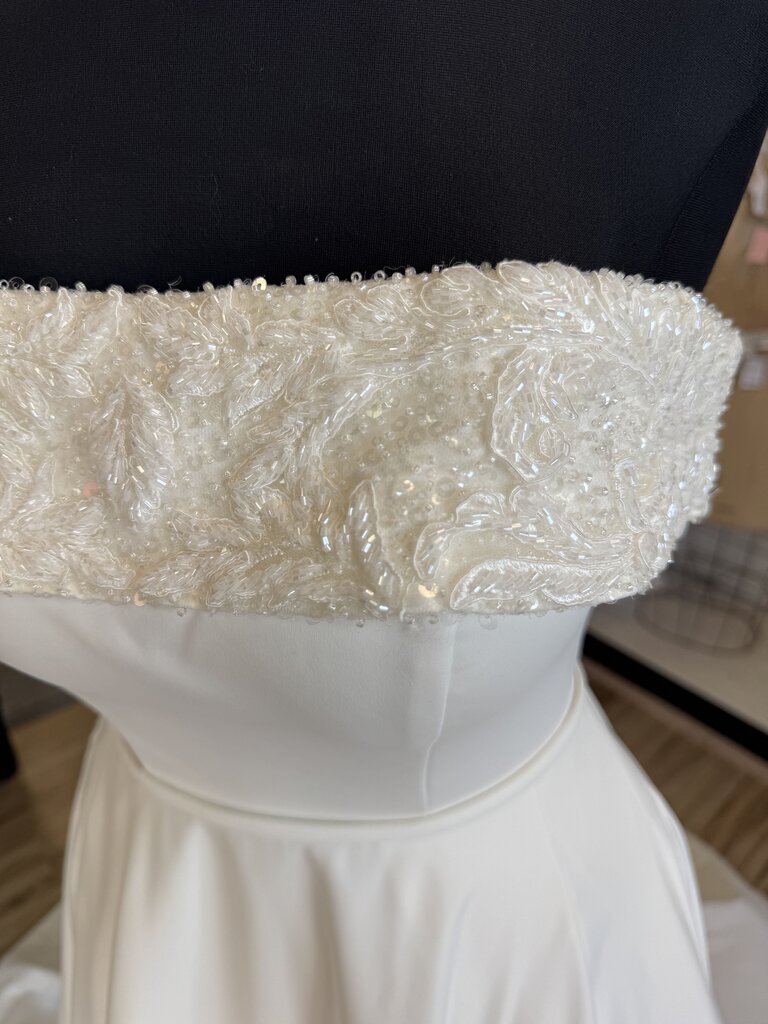 Stella York Ivory Beaded Neckline Strapless Satin Bridal Gown 8