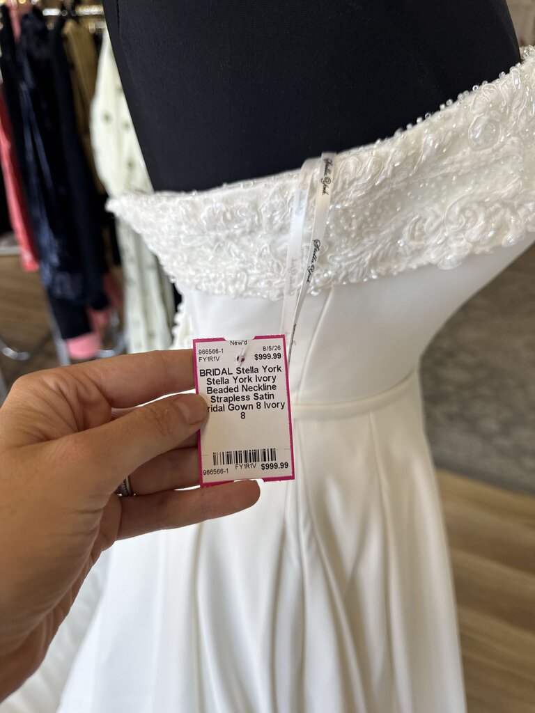 Stella York Ivory Beaded Neckline Strapless Satin Bridal Gown 8