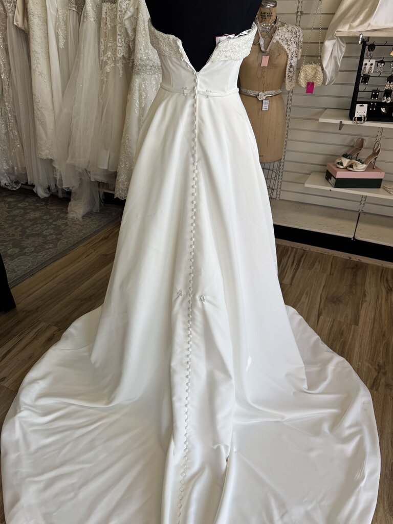 Stella York Ivory Beaded Neckline Strapless Satin Bridal Gown 8