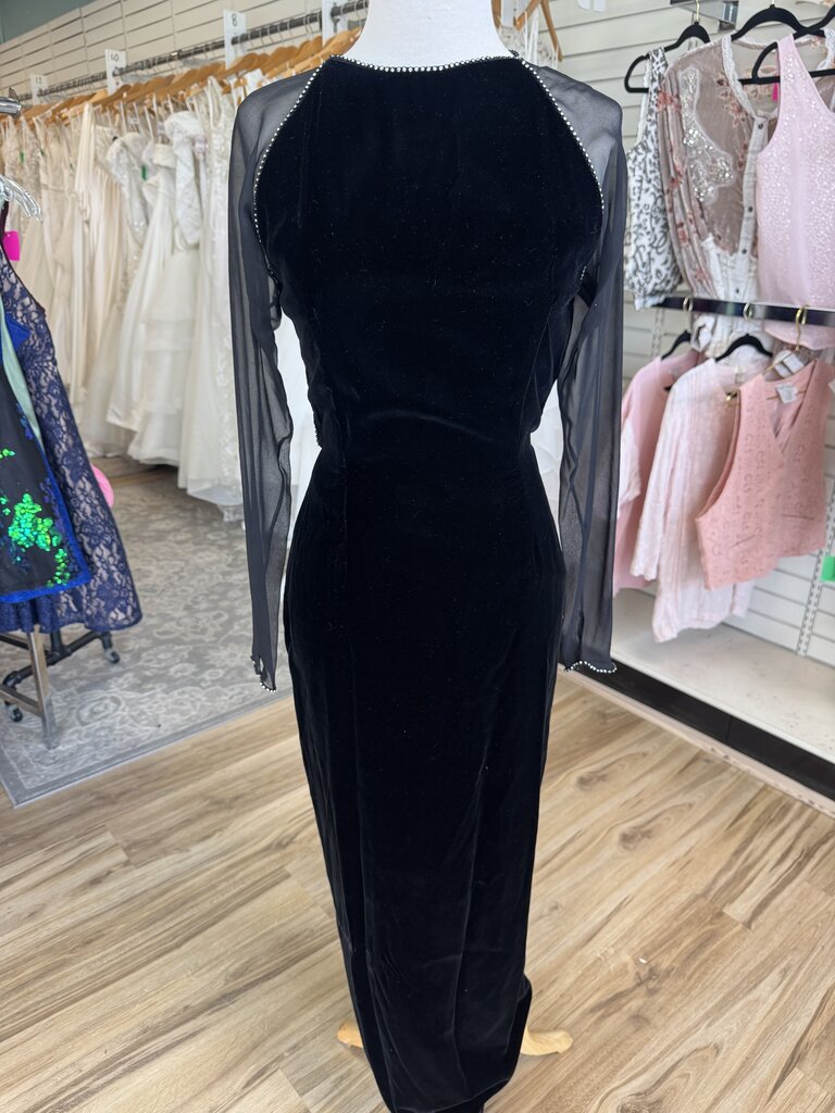 Vintage Oscar De La Renta Gazebo Black Long Sleeve Velvet Long Formal Dress 8