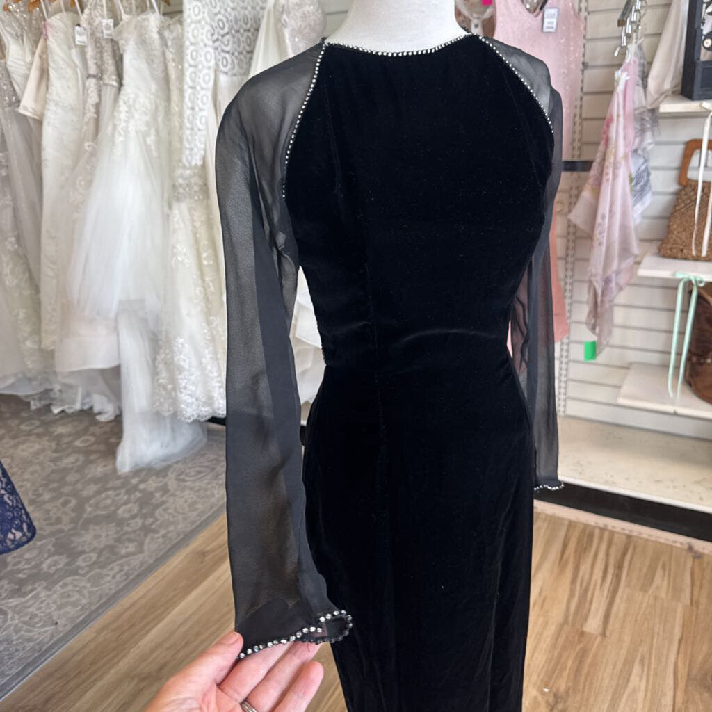 Vintage Oscar De La Renta Gazebo Black Long Sleeve Velvet Long Formal Dress 8