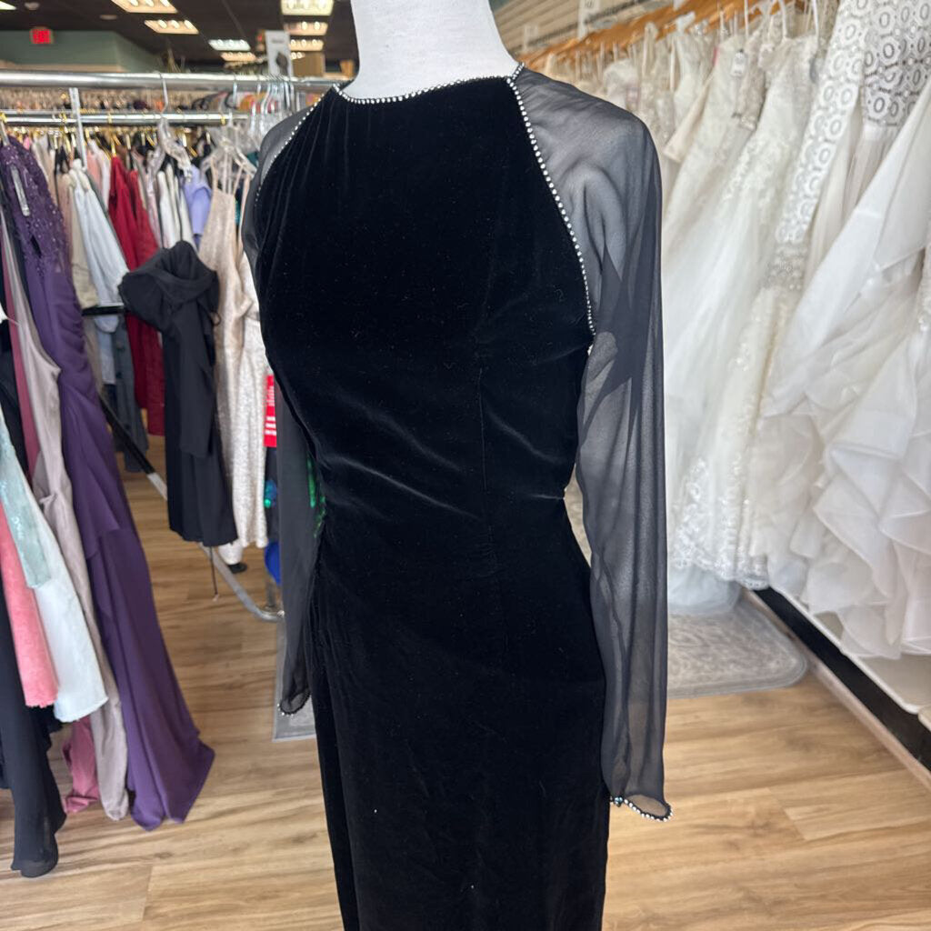 Vintage Oscar De La Renta Gazebo Black Long Sleeve Velvet Long Formal Dress 8
