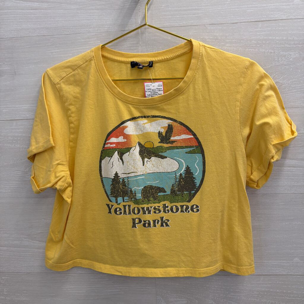 Yellow Cropped Yellowstone Park Short Sleeve Graphic Tee Large