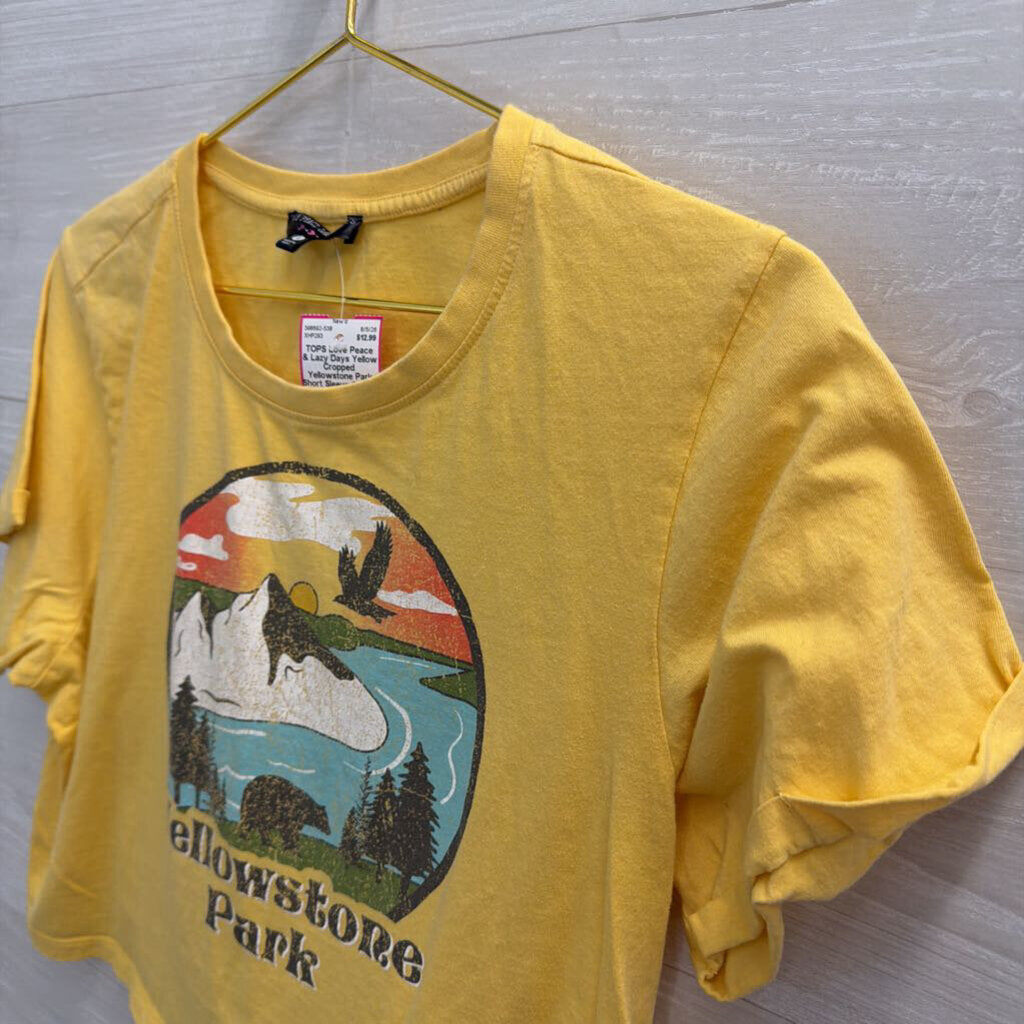Yellow Cropped Yellowstone Park Short Sleeve Graphic Tee Large