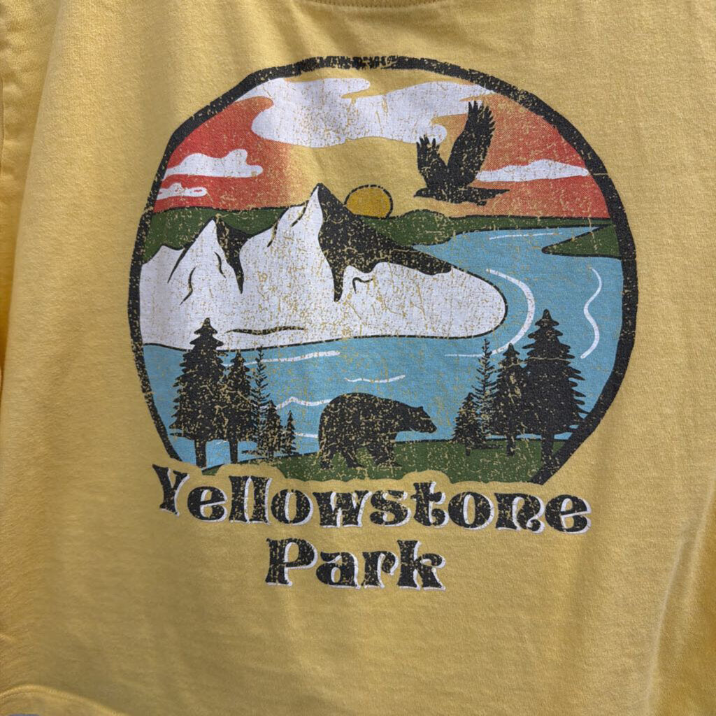 Yellow Cropped Yellowstone Park Short Sleeve Graphic Tee Large