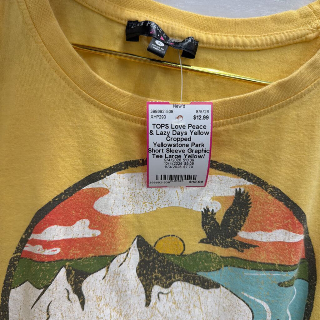 Yellow Cropped Yellowstone Park Short Sleeve Graphic Tee Large