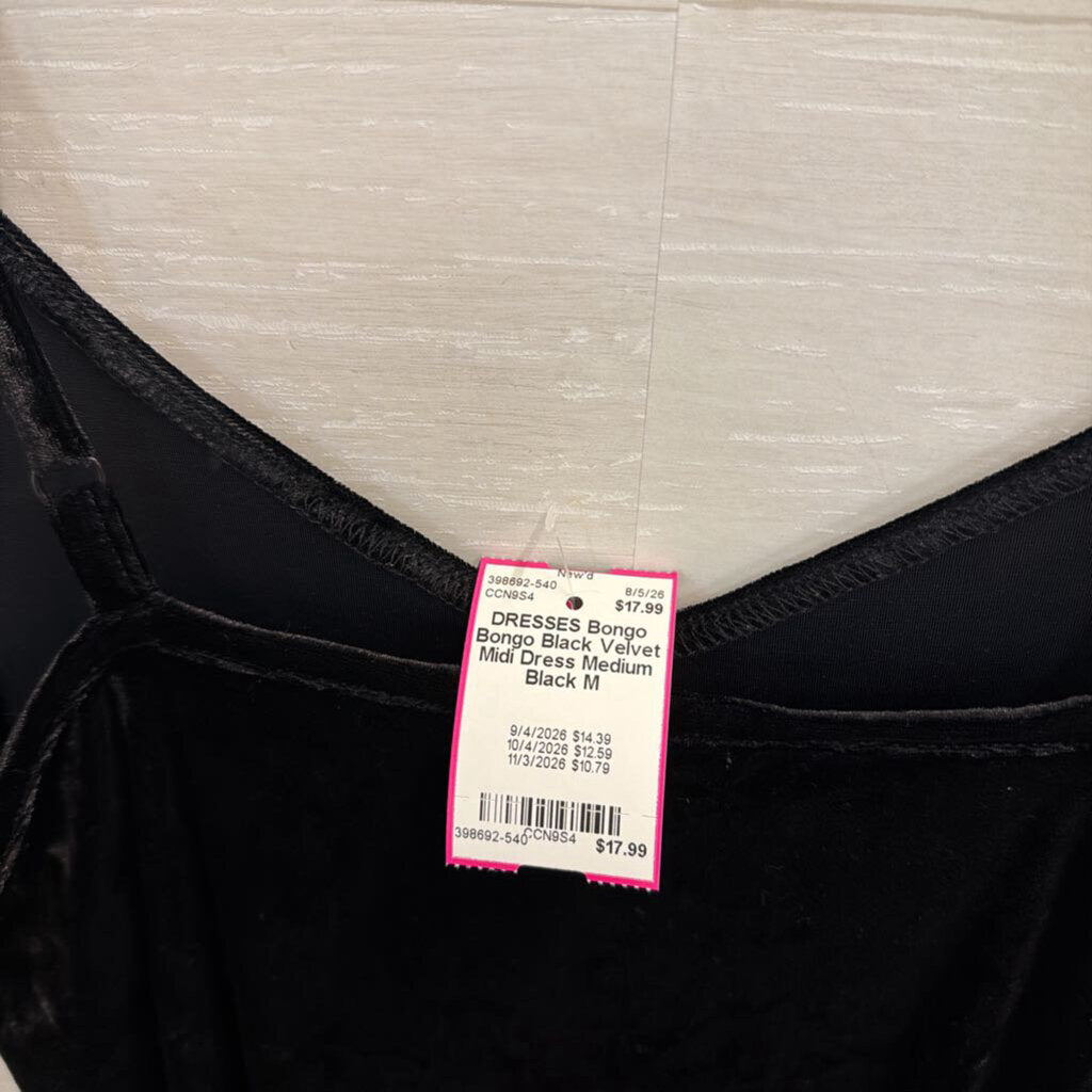 Bongo Black Velvet Midi Dress Medium