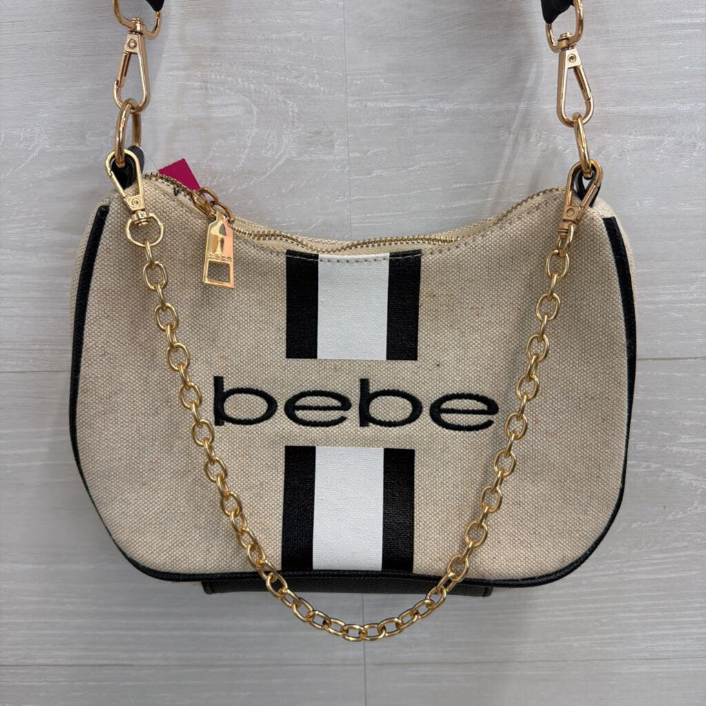 Bebe Beige/ Black Canvas Crossbody Purse