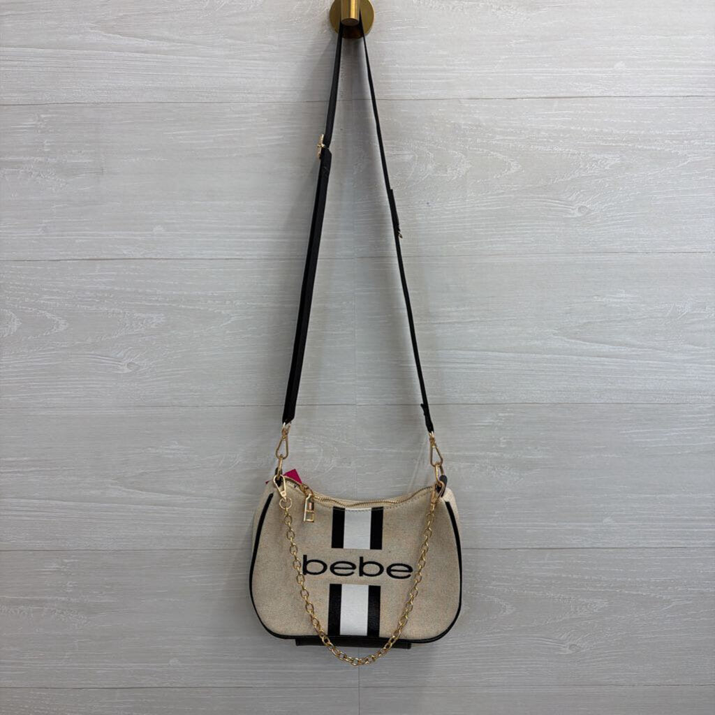 Bebe Beige/ Black Canvas Crossbody Purse