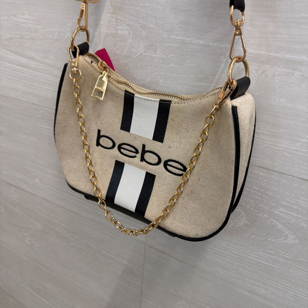 Bebe Beige/ Black Canvas Crossbody Purse