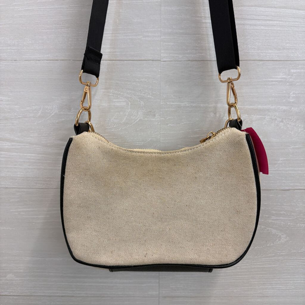Bebe Beige/ Black Canvas Crossbody Purse