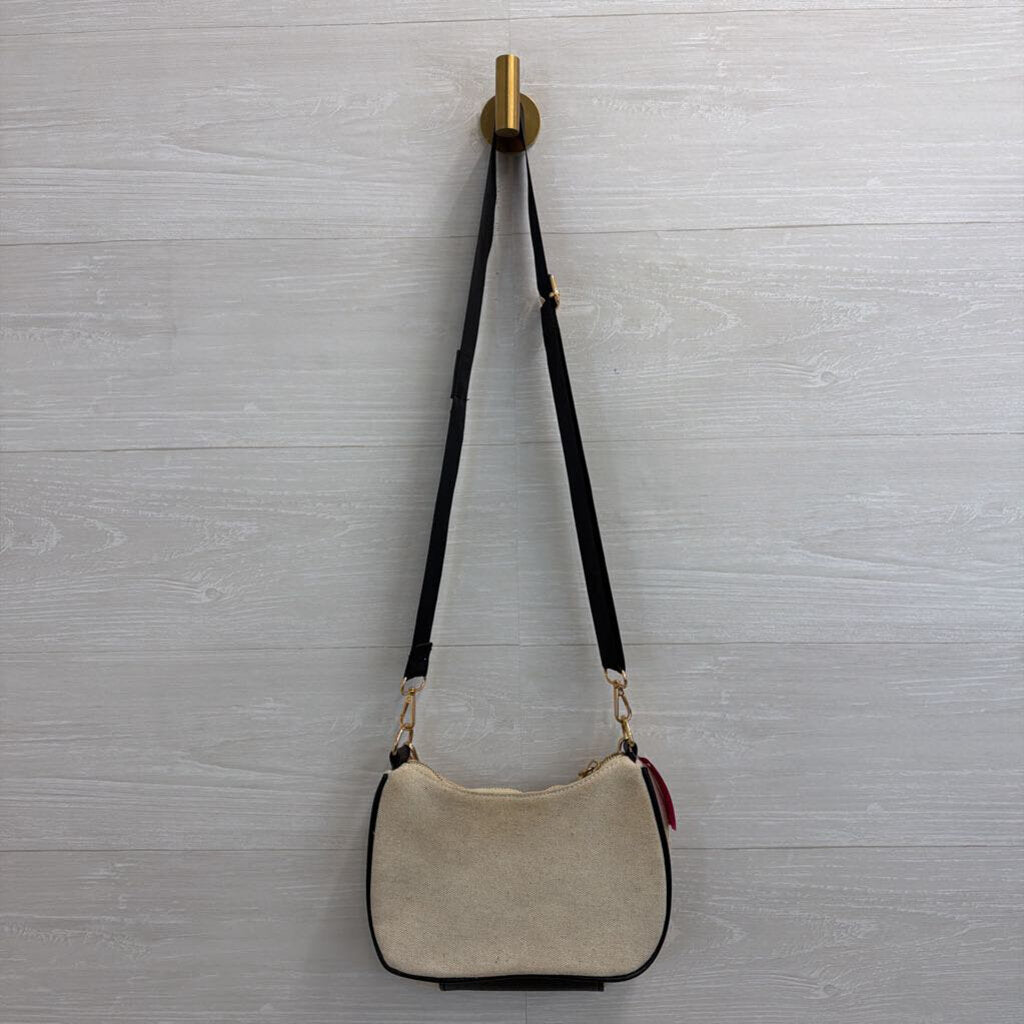 Bebe Beige/ Black Canvas Crossbody Purse