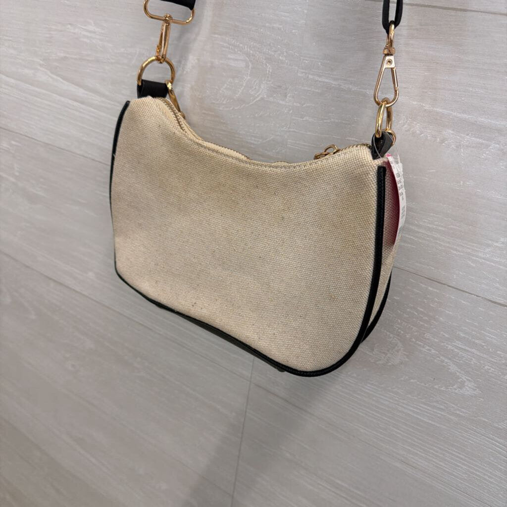 Bebe Beige/ Black Canvas Crossbody Purse