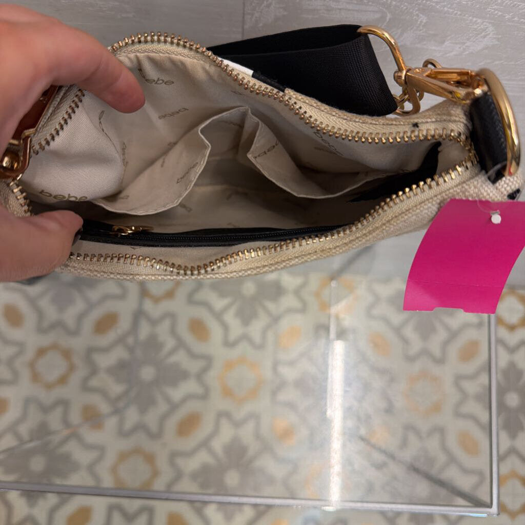 Bebe Beige/ Black Canvas Crossbody Purse
