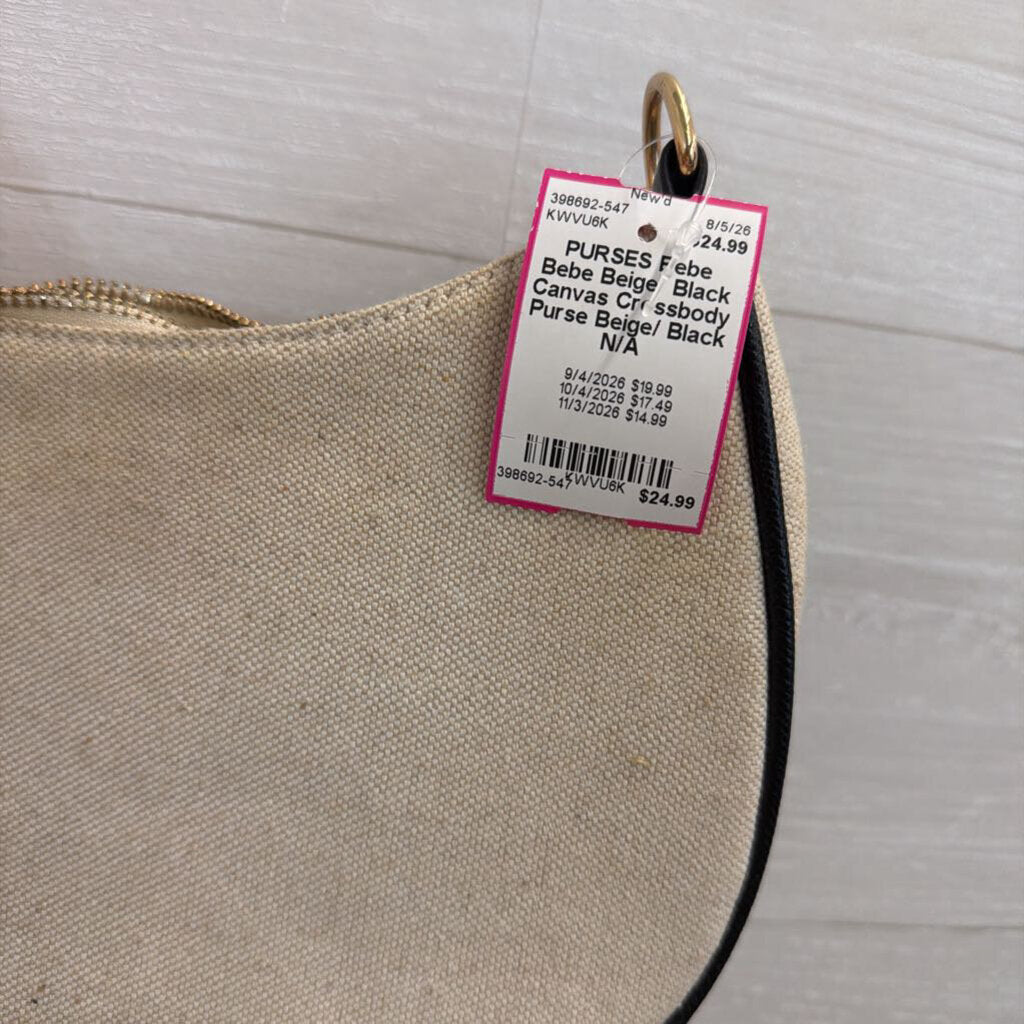 Bebe Beige/ Black Canvas Crossbody Purse