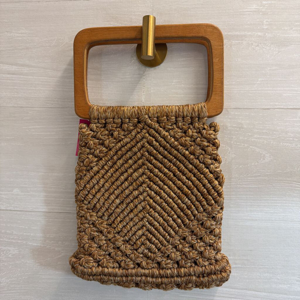 Brown Woven Wooden Handle Purse