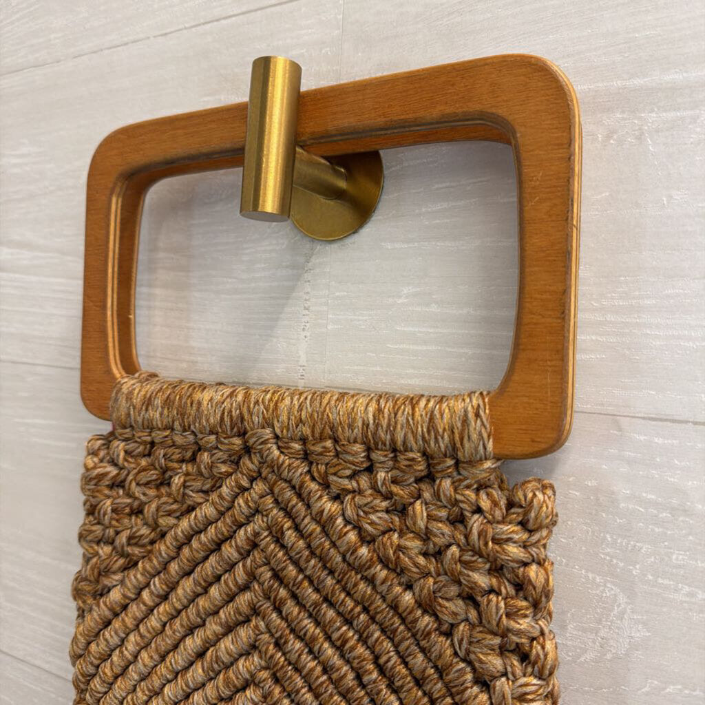 Brown Woven Wooden Handle Purse