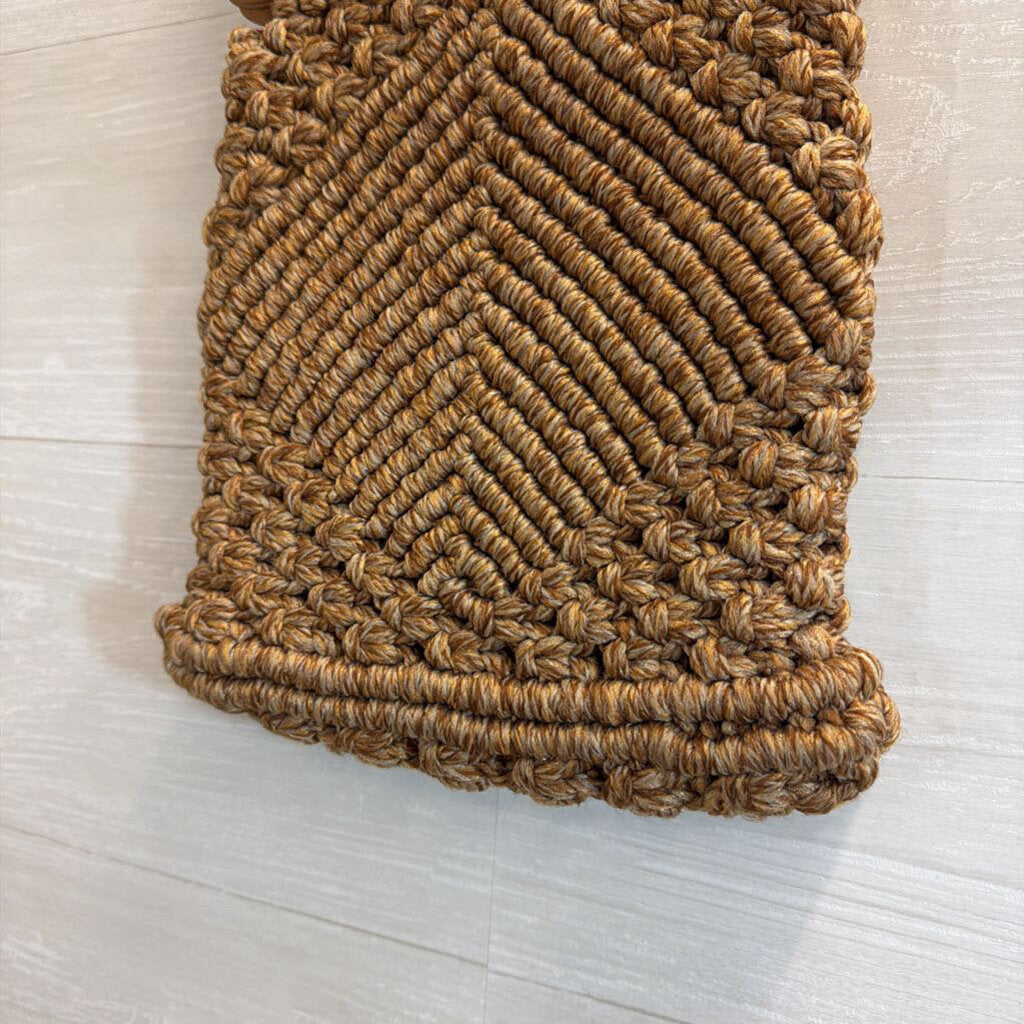 Brown Woven Wooden Handle Purse