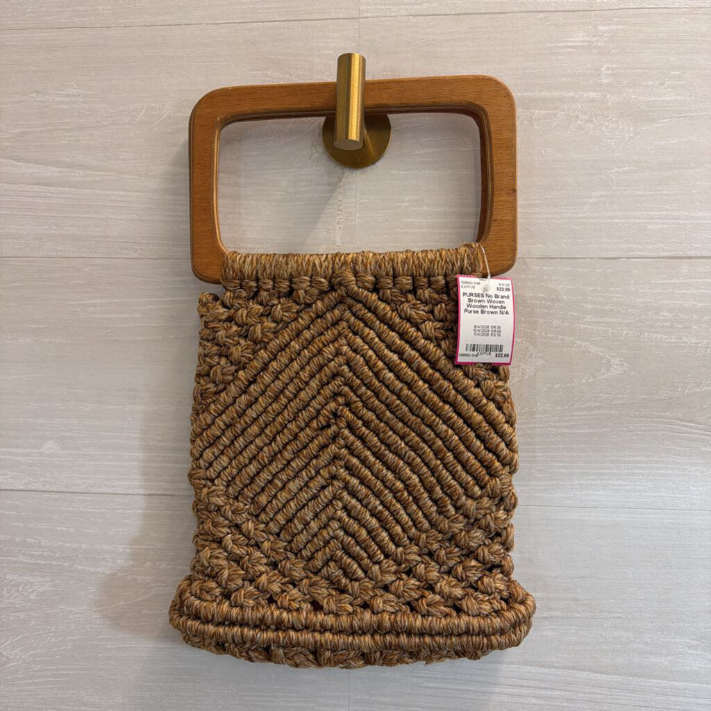 Brown Woven Wooden Handle Purse