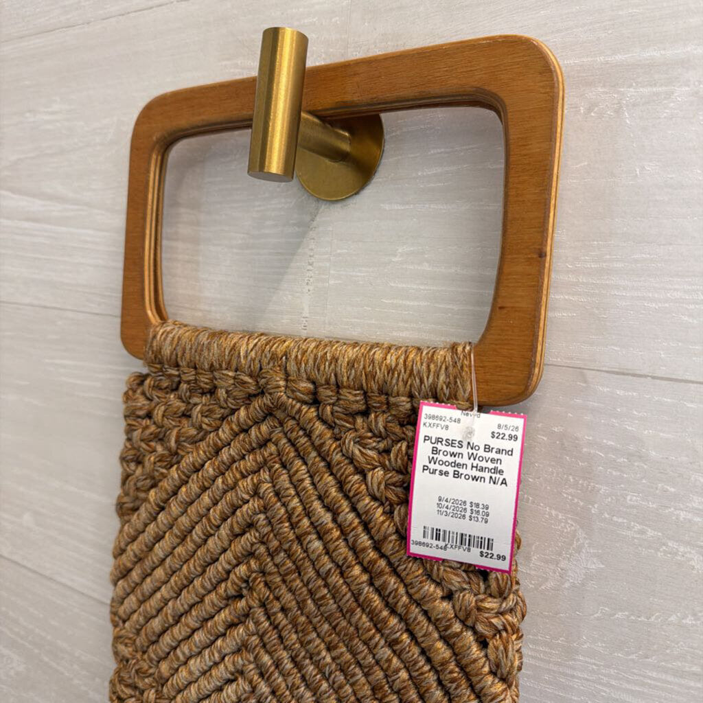 Brown Woven Wooden Handle Purse