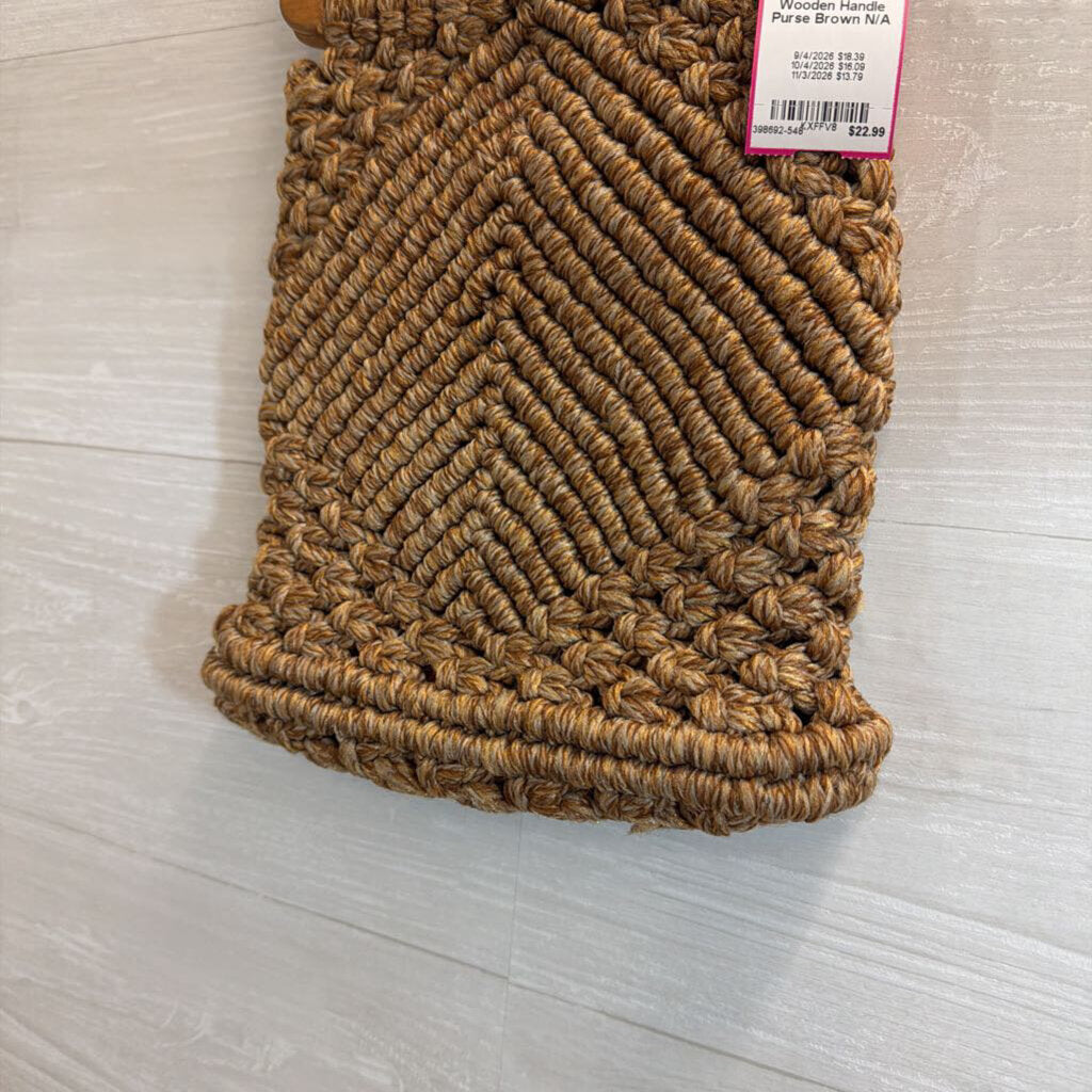 Brown Woven Wooden Handle Purse