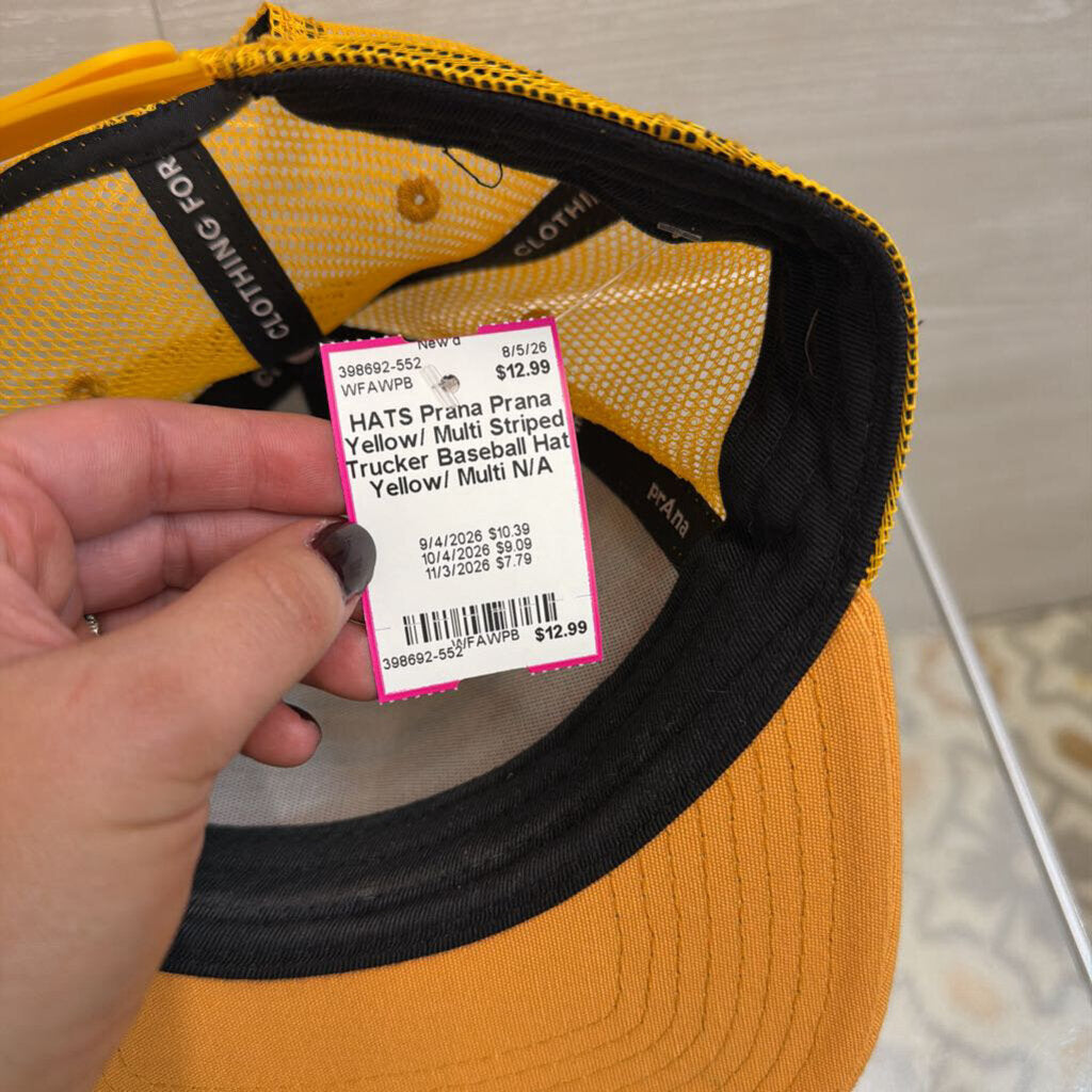 Prana Yellow/ Multi Striped Trucker Baseball Hat