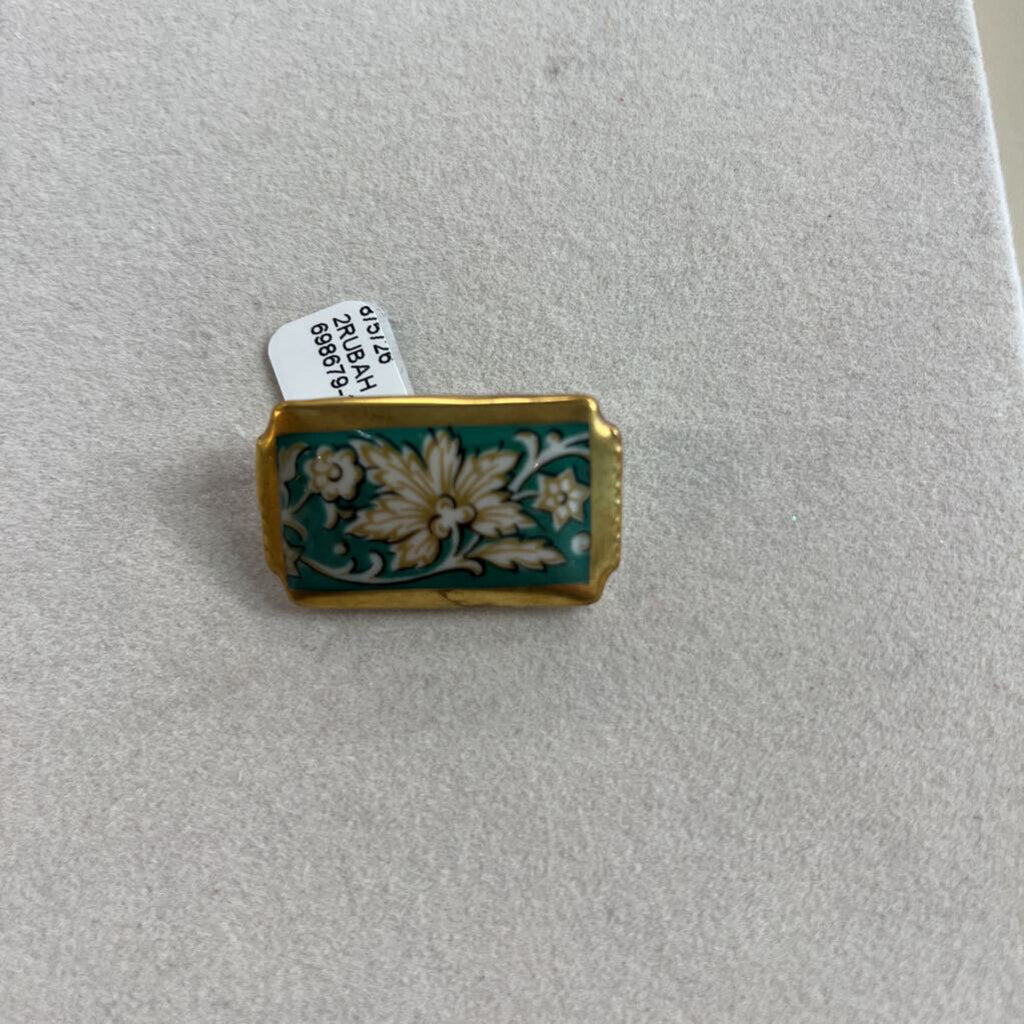 Schumann Green/ Gold Print Brooch