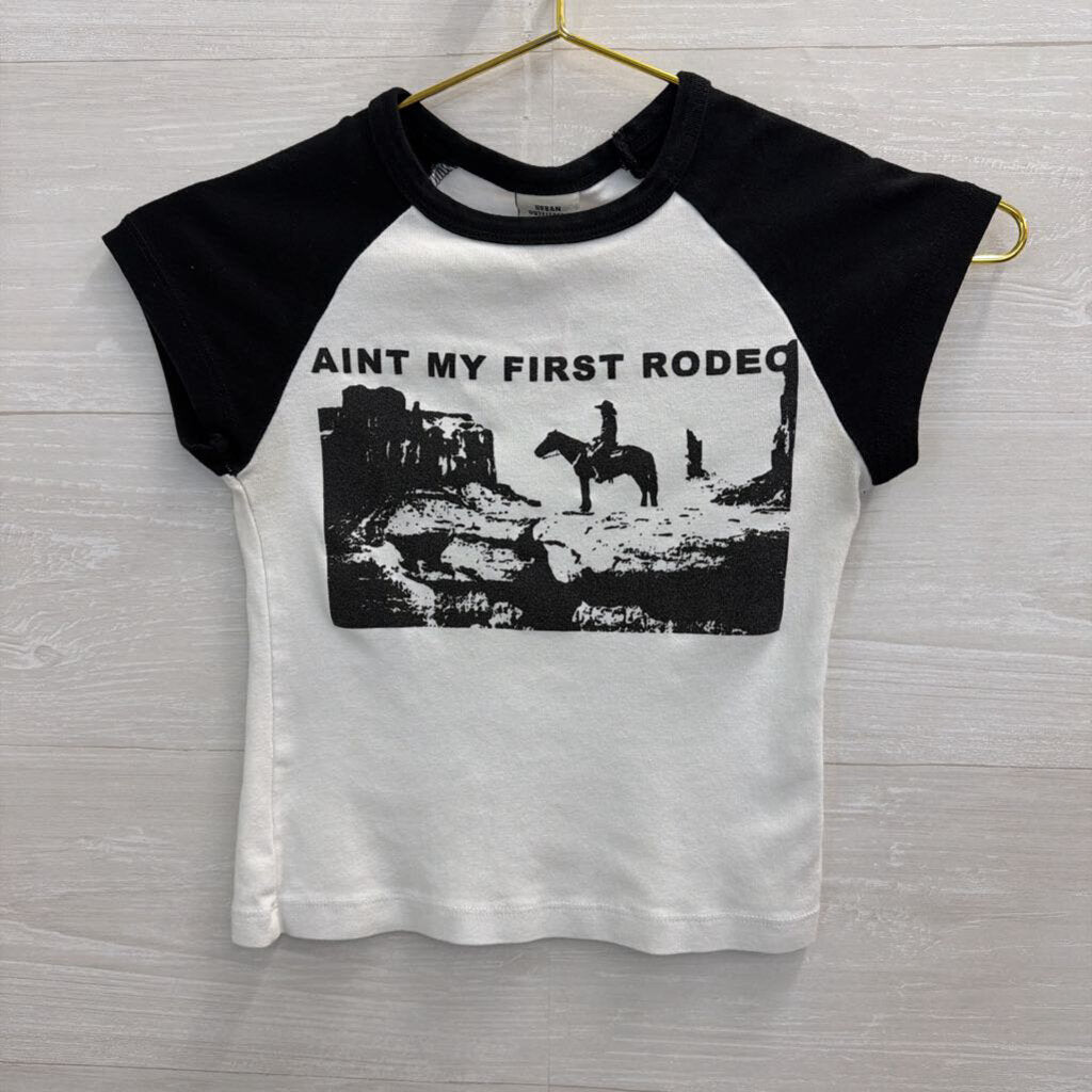 Urban Outfitters White/ Black Ain't My First Rodeo Cropped Short Sleeve Top Extra Small