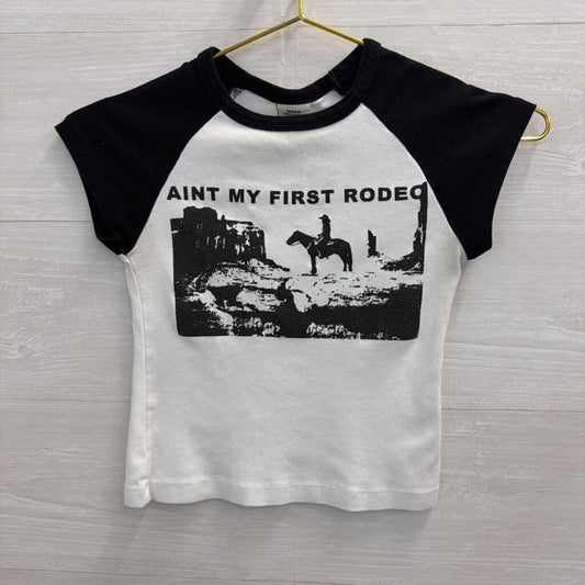 Urban Outfitters White/ Black Ain't My First Rodeo Cropped Short Sleeve Top Extra Small