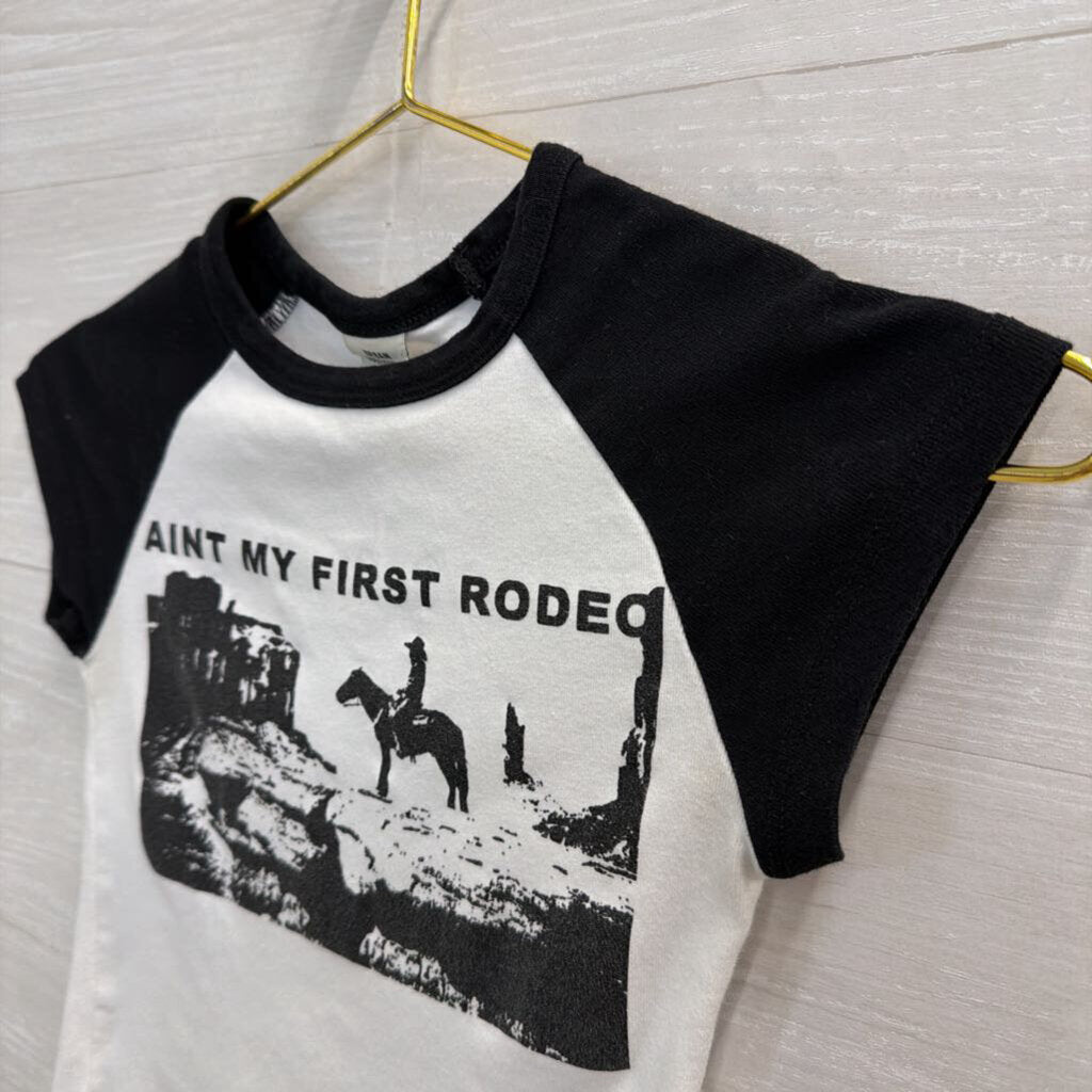 Urban Outfitters White/ Black Ain't My First Rodeo Cropped Short Sleeve Top Extra Small