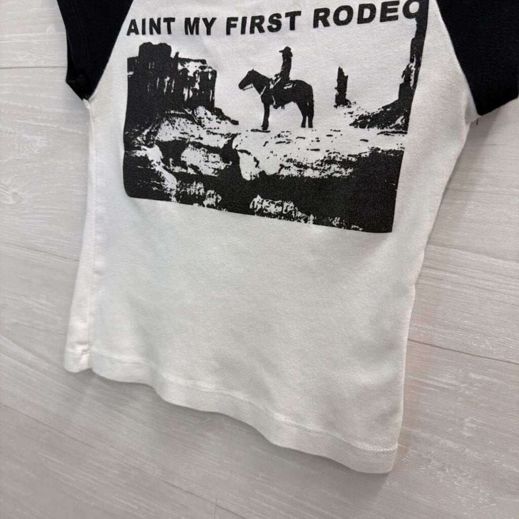 Urban Outfitters White/ Black Ain't My First Rodeo Cropped Short Sleeve Top Extra Small