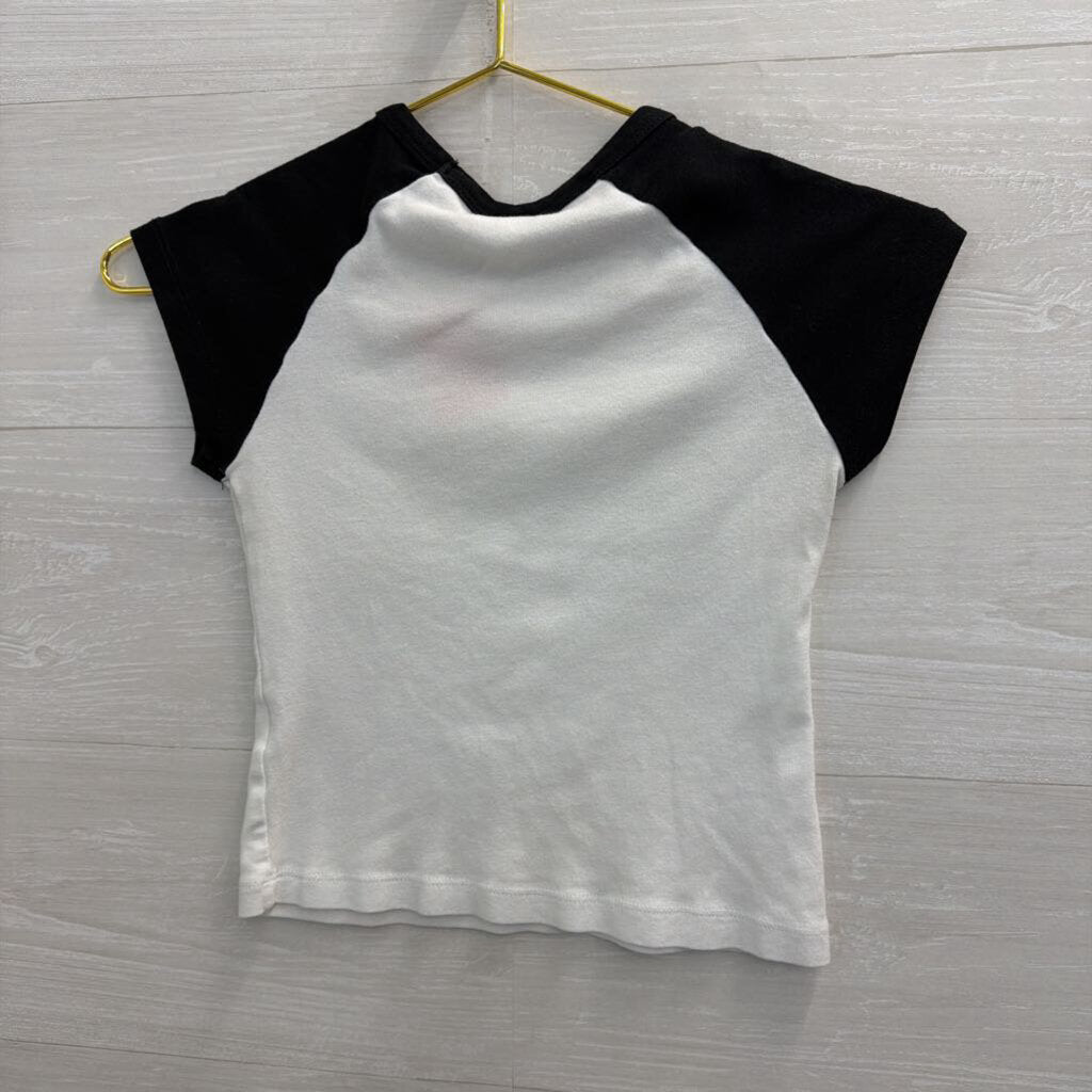 Urban Outfitters White/ Black Ain't My First Rodeo Cropped Short Sleeve Top Extra Small