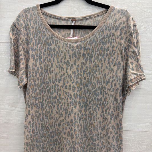 Free People Brown Leopard Print Short Sleeve Top Small