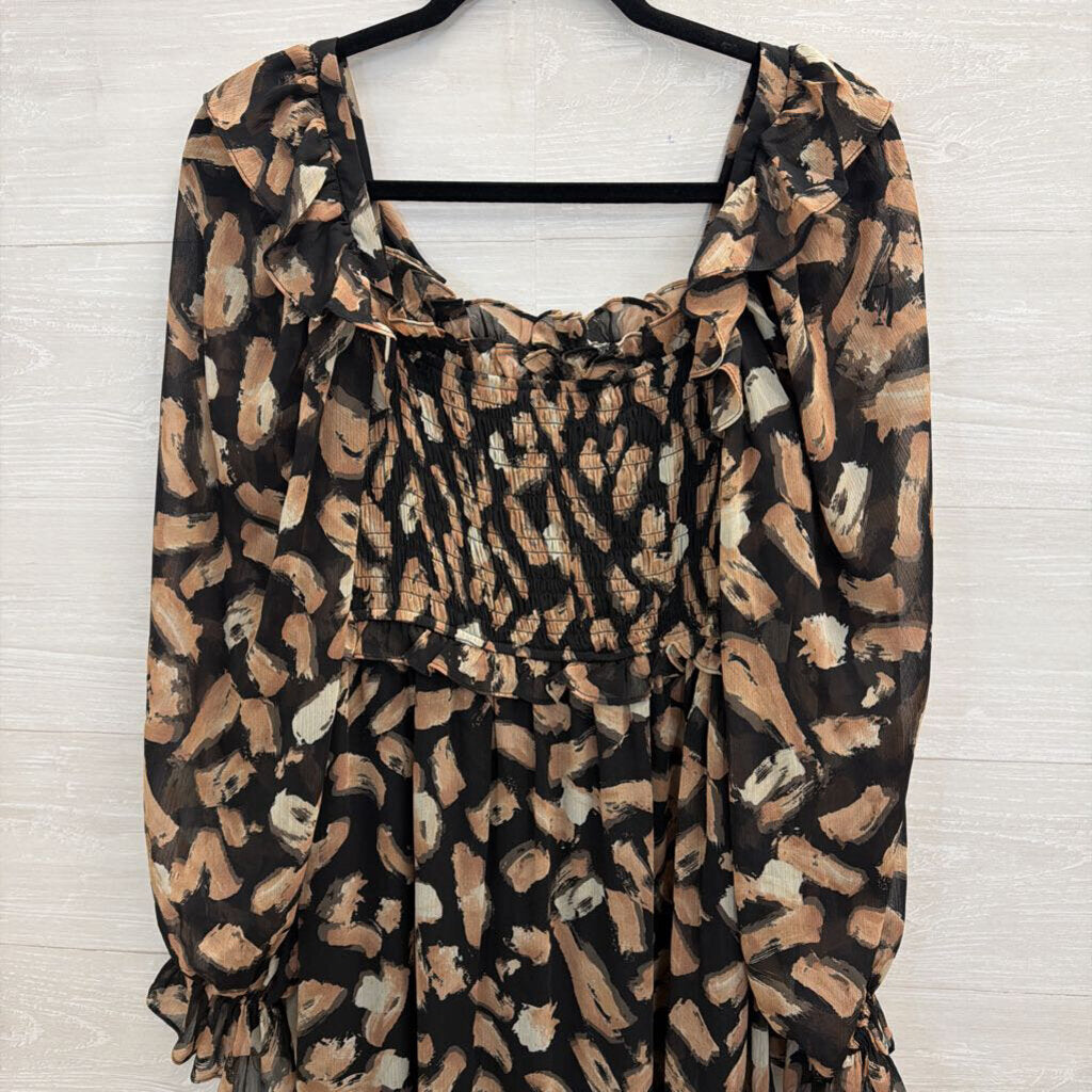 Moon River Black/ Beige Print Long Sleeve Maxi Dress Medium