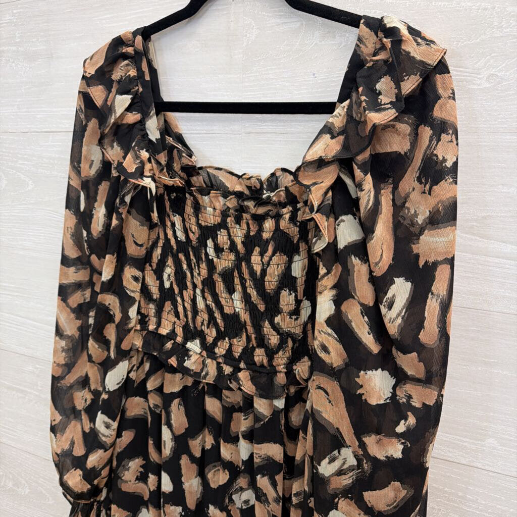 Moon River Black/ Beige Print Long Sleeve Maxi Dress Medium