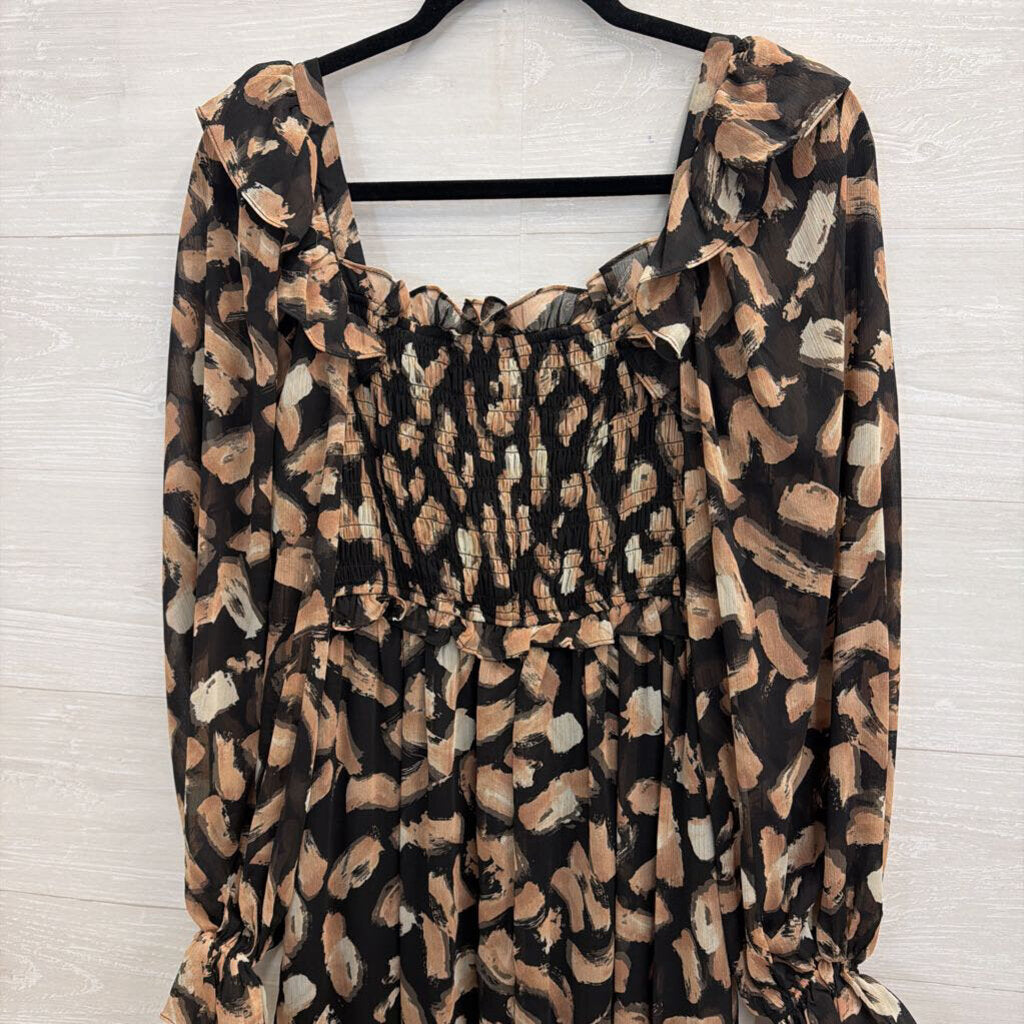 Moon River Black/ Beige Print Long Sleeve Maxi Dress Medium