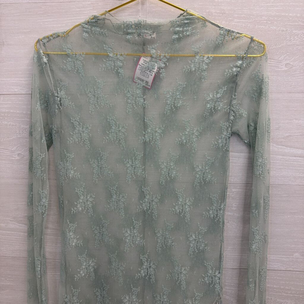 Intimately Free People Green Sheer Lace Mock Neck Long Sleeve Top Large