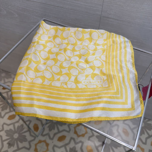 Coach White/ Yellow Signature Logo Silk Scarf