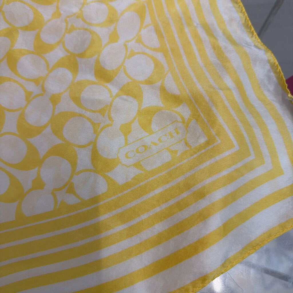 Coach White/ Yellow Signature Logo Silk Scarf