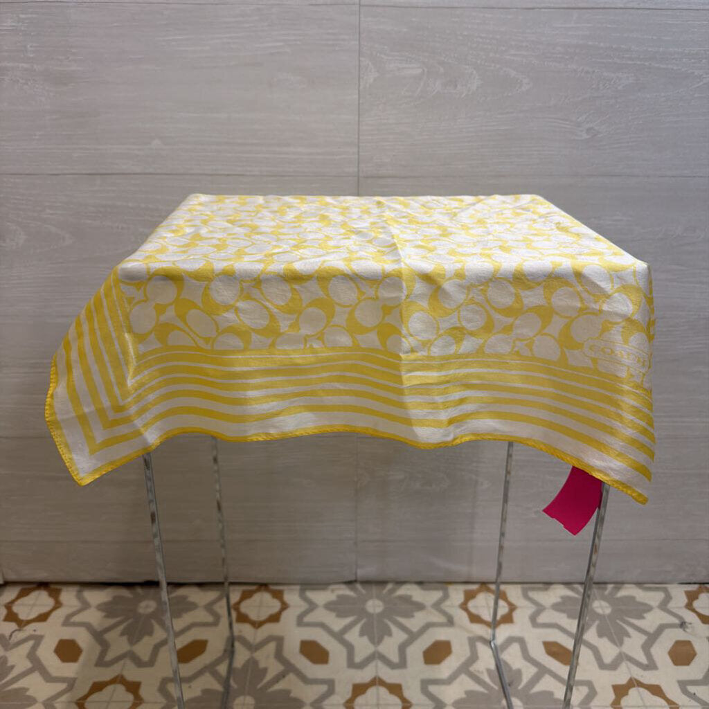 Coach White/ Yellow Signature Logo Silk Scarf