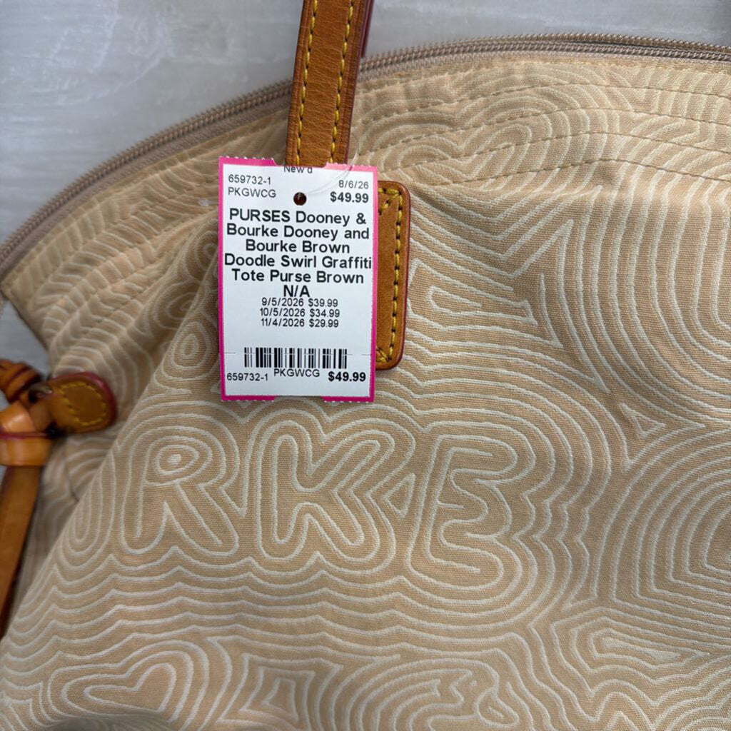 Dooney and Bourke Brown Doodle Swirl Graffiti Tote Purse