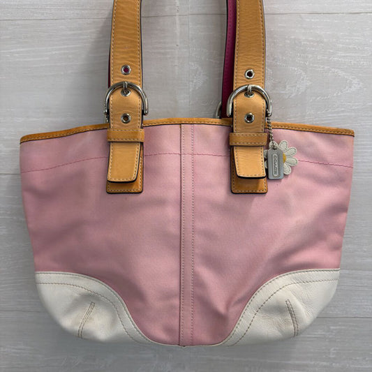 Vintage Coach Y2K Pink/ White Canvas Leather Accent Soho Shoulder Purse